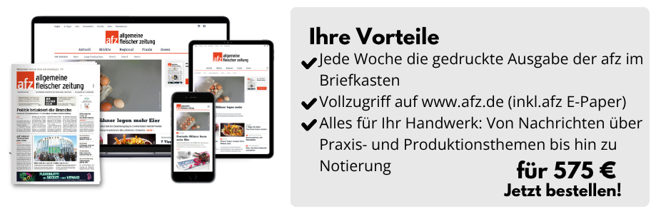 Ihre Vorteile: Jede Woche die gedruckte Ausgabe der afz im Briefkasten, Vollzugriff auf www.afz.de (inkl.afz E-Paper) und Alles für Ihr Handwerk: Von Nachrichten über Praxis- und Produktionsthemen bis hin zu Notierung. Für 575 Euro. jetzt bestellen!