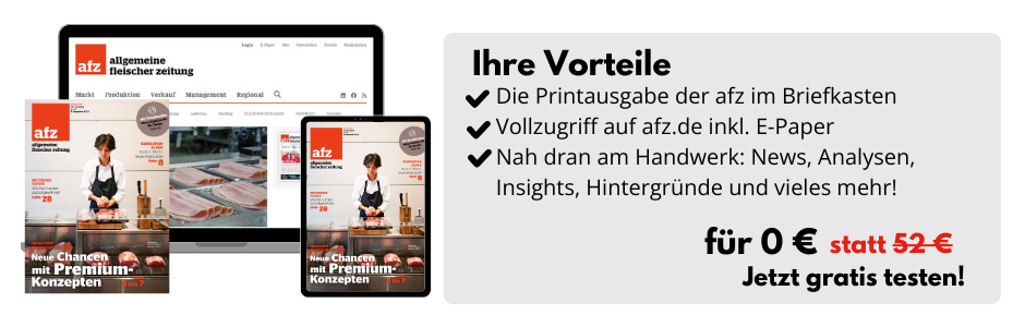 Ihre Vorteile

Die Printausgabe der afz im Briefkasten
Vollzugriff auf afz.de inkl. E-Paper
Nah dran am Handwerk: News, Analysen, Insights, Hintergründe und vieles mehr!

Für 0 € statt 52 €
Jetzt gratis testen!