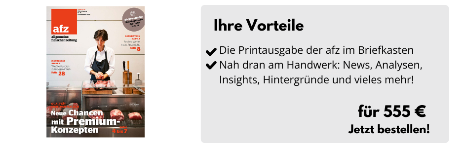 Ihre Vorteile

Die Printausgabe der afz im Briefkasten
Nah dran am Handwerk: News, Analysen, Insights, Hintergründe und vieles mehr!

Für 555 €
Jetzt bestellen!